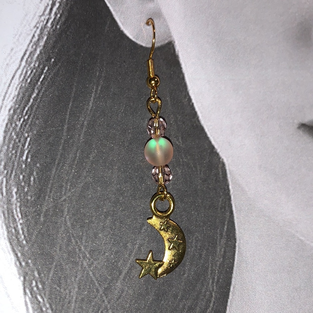 Handcrafted Handmade Drop Dangle Moon and Star Boho Dangle Earrings